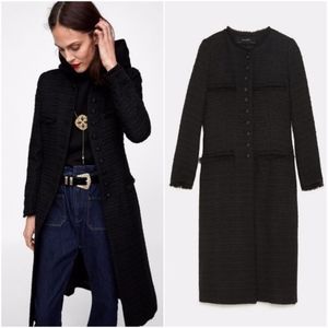 NWT Zara Size xs S Long Tweed Coat Military Sexy